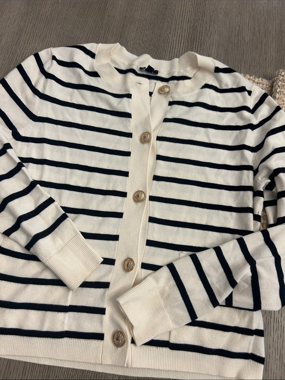 Express Cream and Black Striped Gold-Button Cardigan